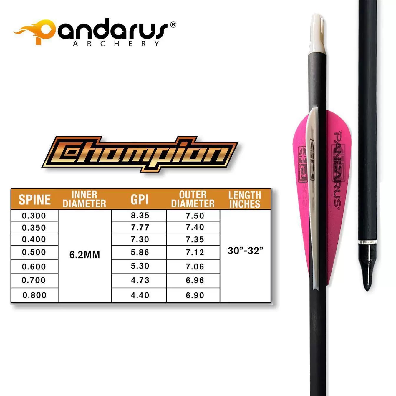 Arrow Carbon Shaft - Straightness 0.001 Pandarus Champion Pure Carbon